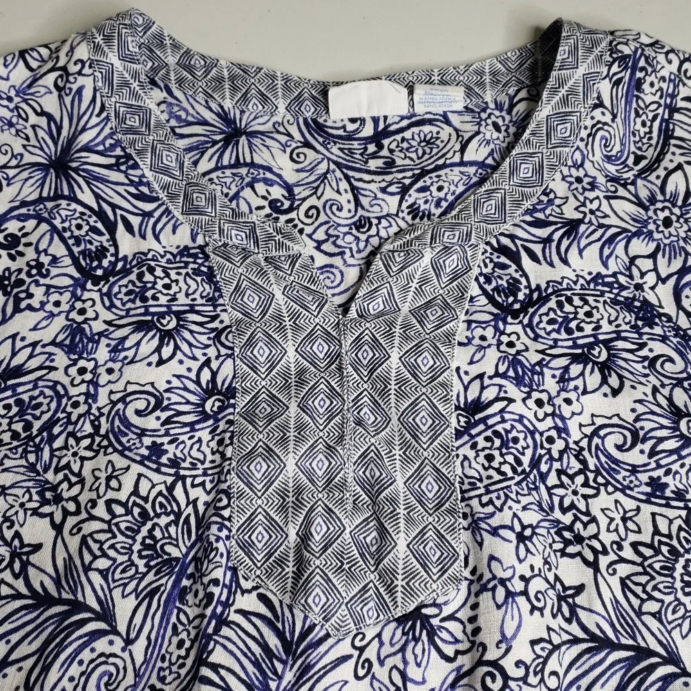 Sigrid Olsen Women 100% Linen Floral Boho 3/4 Sleeves Tunic Top Size 1X Coastal - Picture 13 of 14